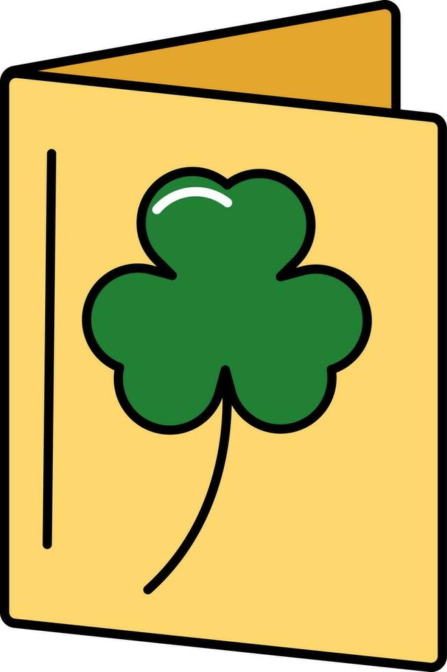 Green And Yellow Clover Greeting Card Icon In Flat Style. vector