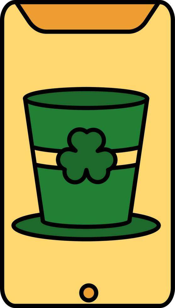 Clover Top Hat In Smartphone Screen Yellow And Green Icon. vector