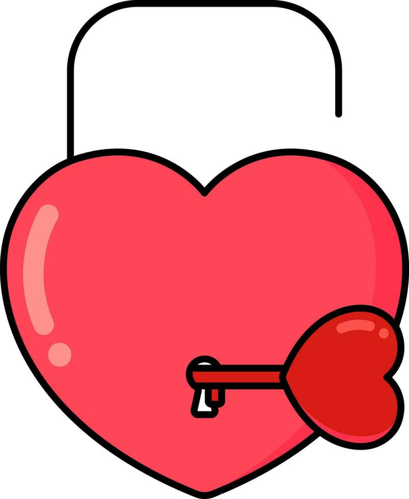 Red Heart Lock With Key Flat Icon. vector
