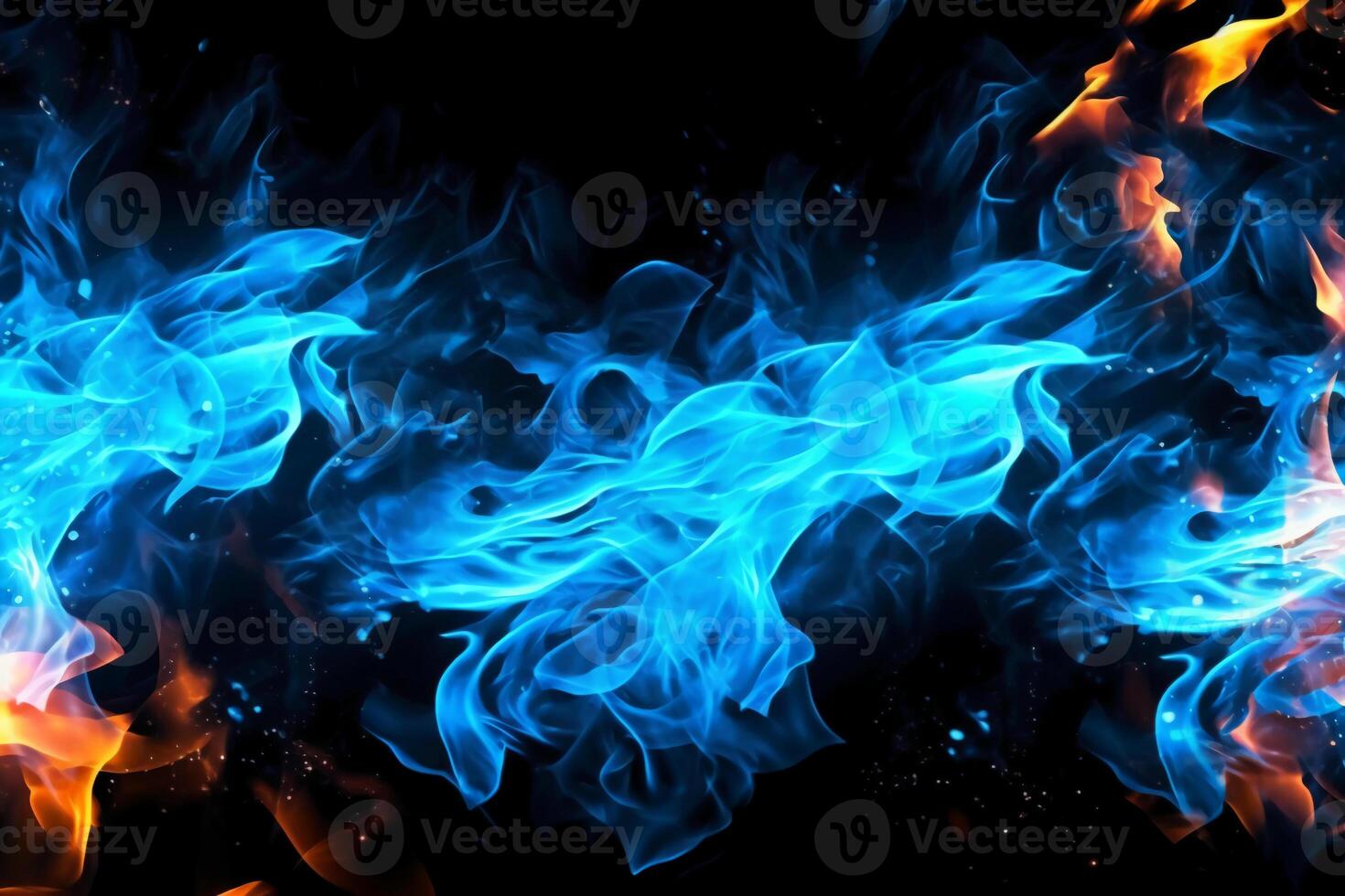 Drawn neon color blue, Burning flame background material abstract hand. photo