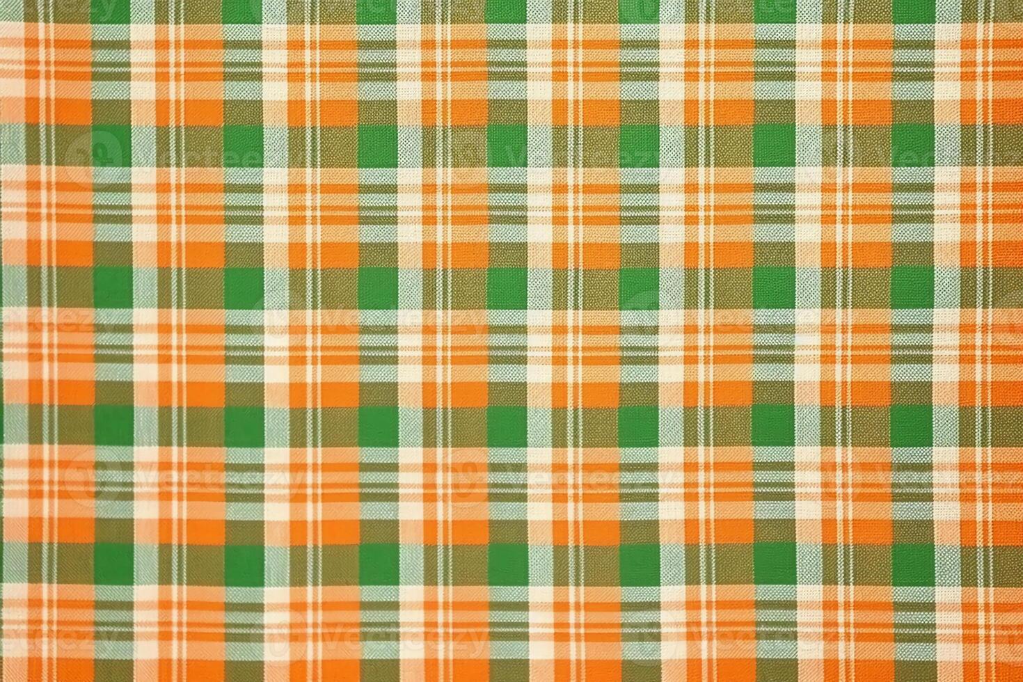 orange fabric textile pattern, plaid background, linen cotton. photo