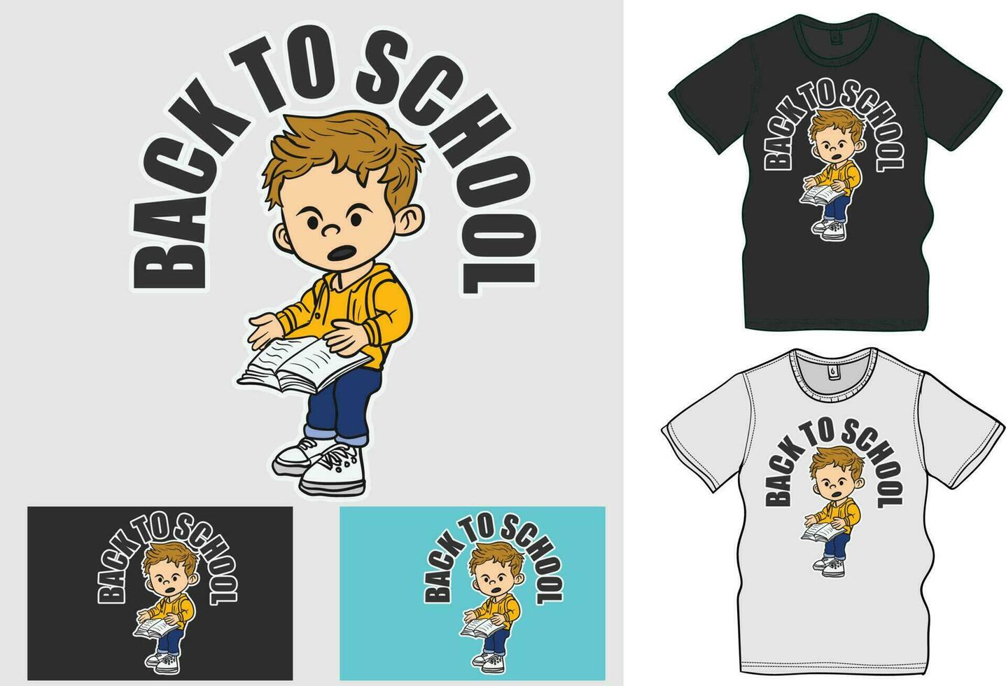 Cute boy go to school vector image, Back to school, Ready book, vector art a boy with pencile