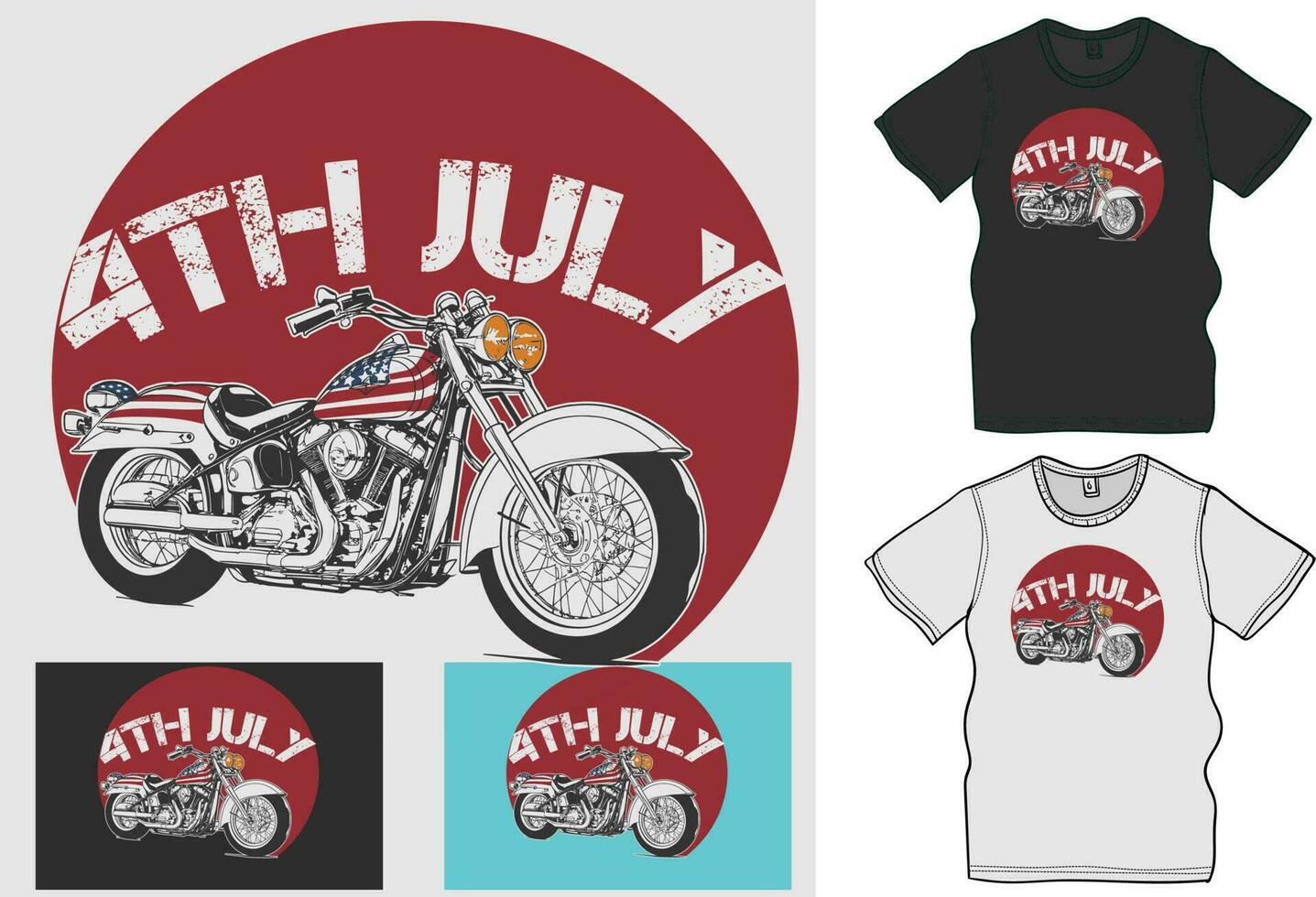 celebrar 4to de julio con un patriótico motocicleta conducir, el último colección de independencia día camiseta diseños vector