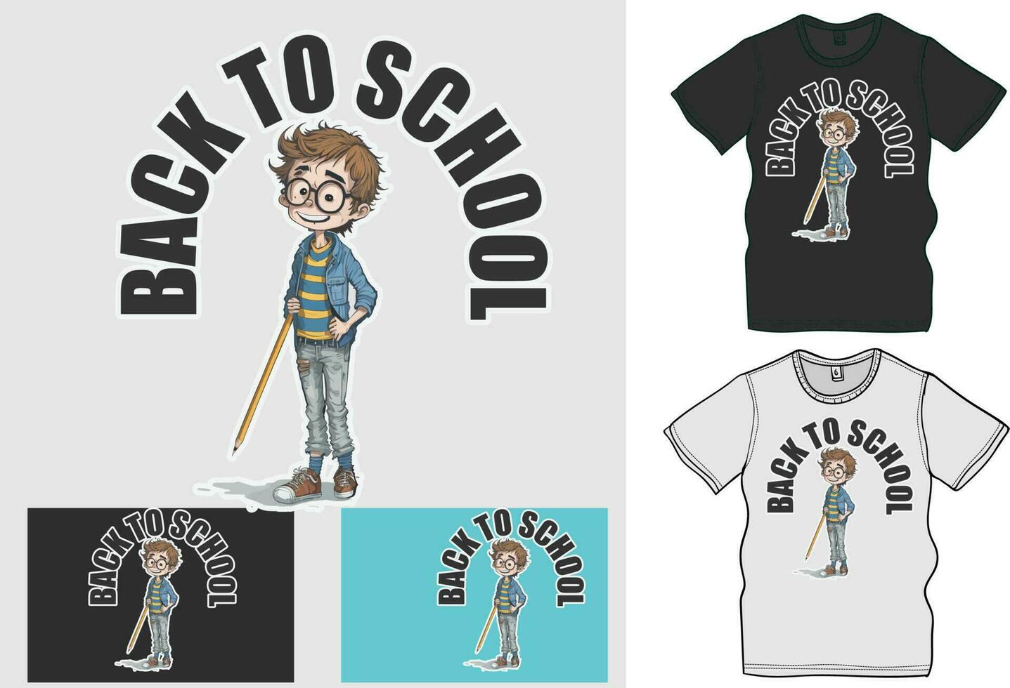 Cute boy go to school vector image, Back to school, Ready book, vector art a boy with pencile