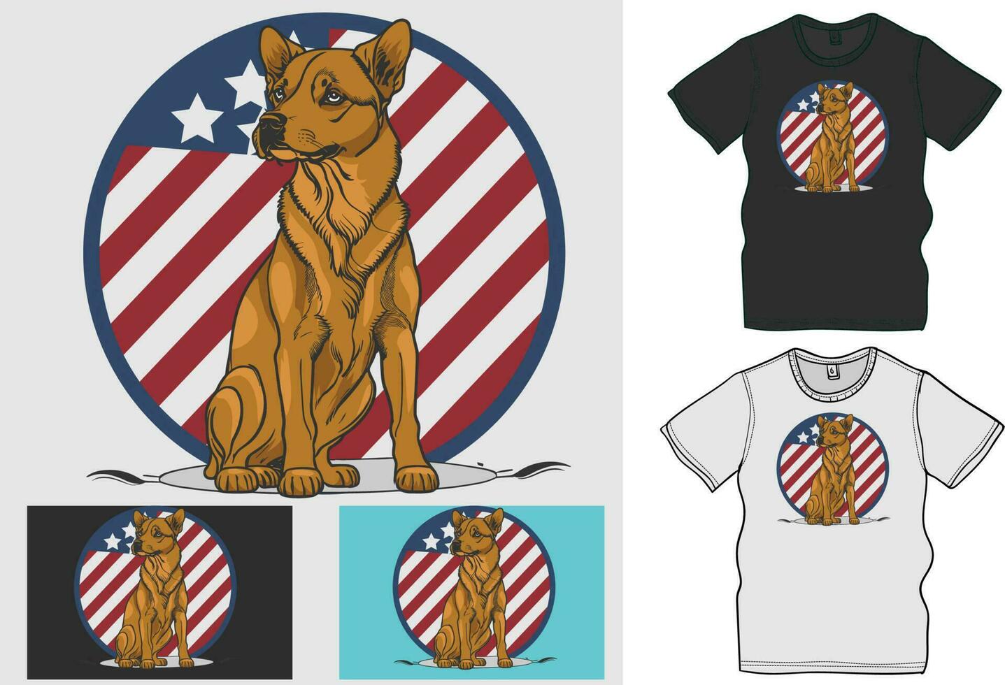 American flag with a dog,  vector art for 4th July Independence Day,