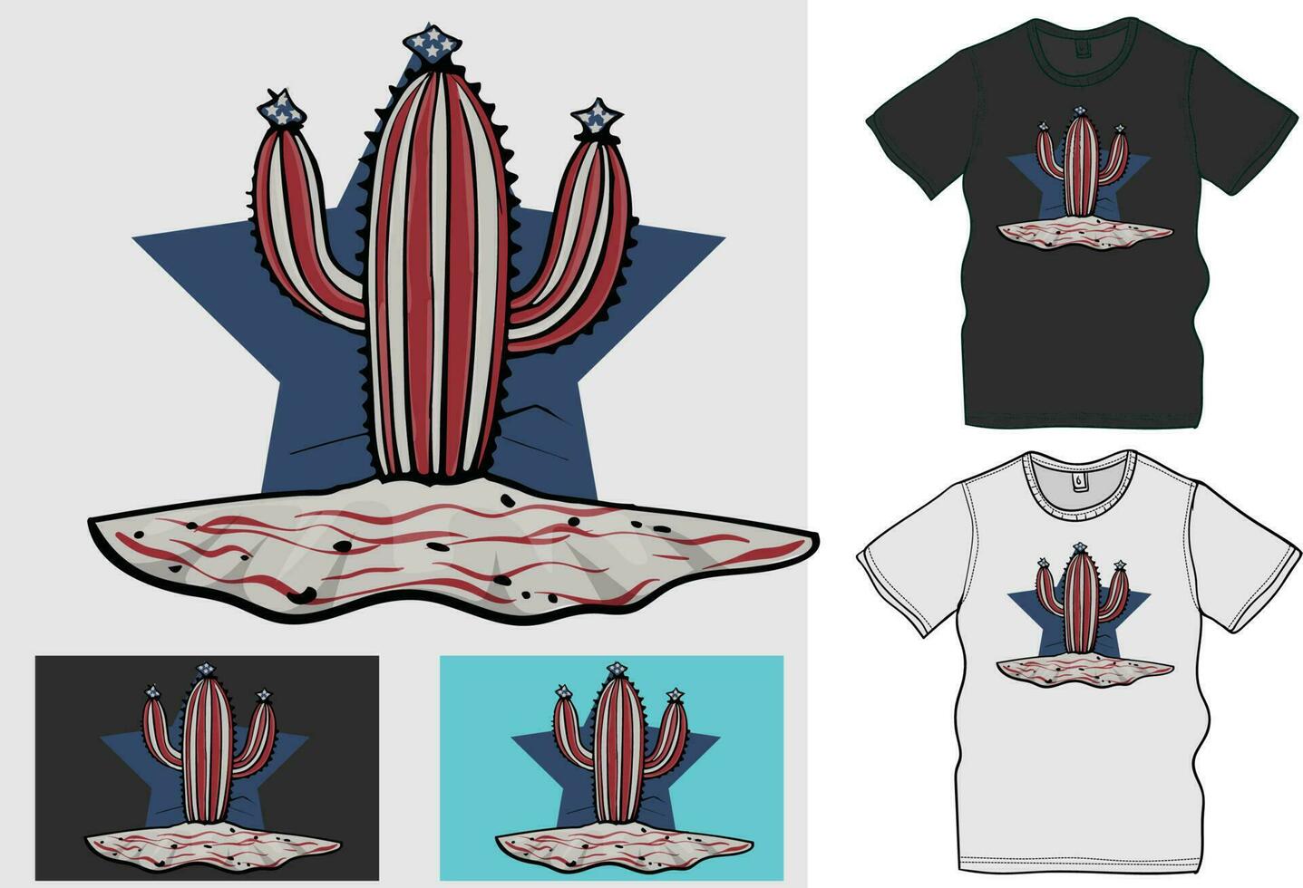 American cactus tree, with star, vector art for 4th July Independence Day,