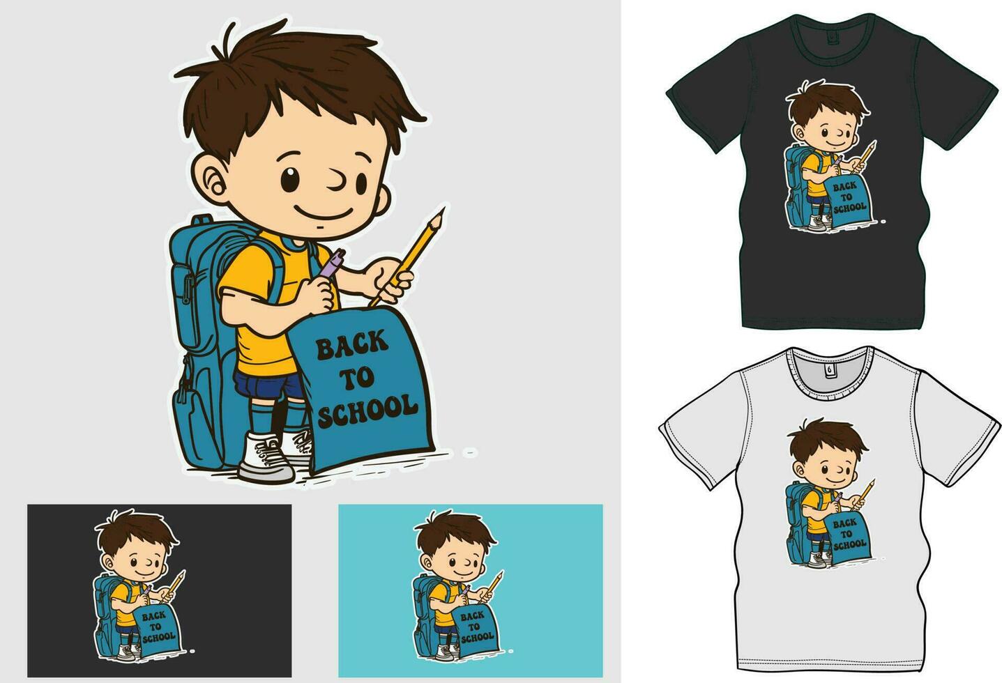 Cute boy go to school vector image, Back to school, Ready book, vector art a boy with pencile