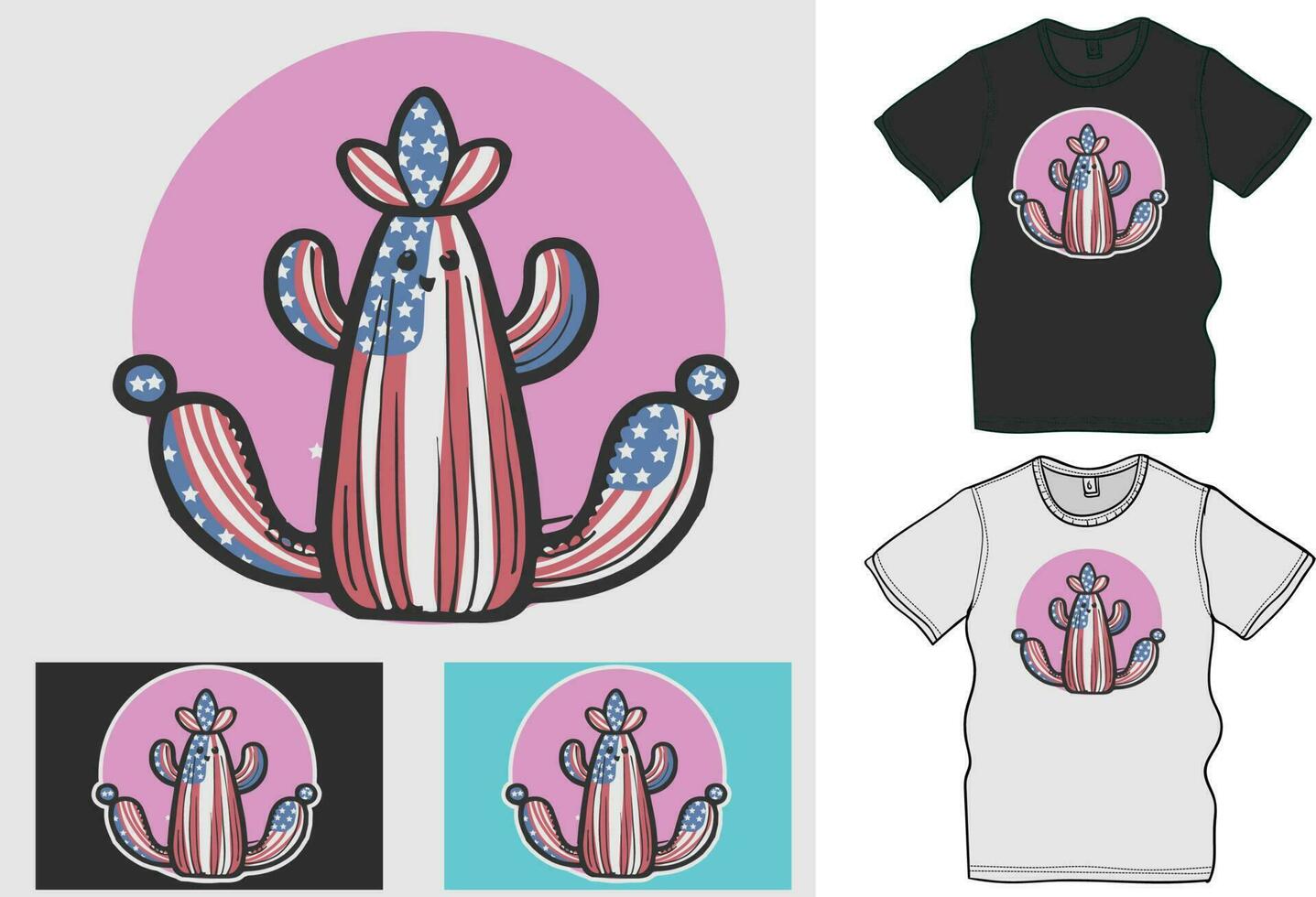 American cactus tree, with star, vector art for 4th July Independence Day,