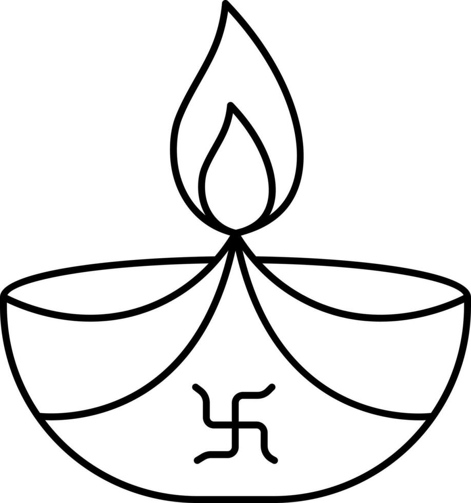 Swastika Symbol Burning Oil lamp Outline Icon. vector