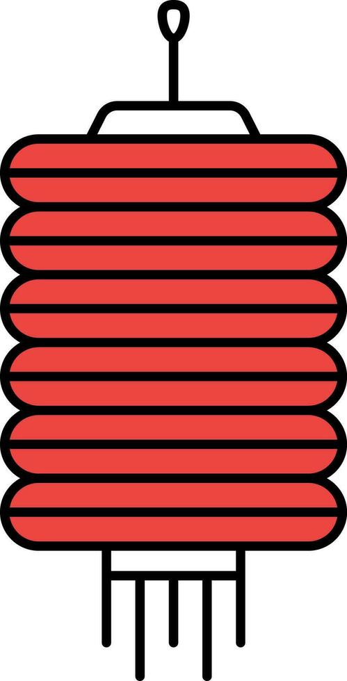 Red Cylindrical Chinese Lantern Icon In Flat Style. vector