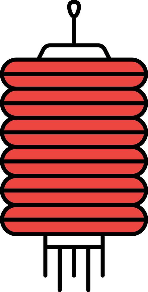 Red Cylindrical Chinese Lantern Icon In Flat Style. vector