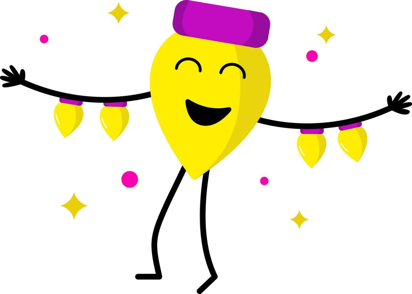 Yellow String Light Cheerful Cartoon Character Flat Icon. vector