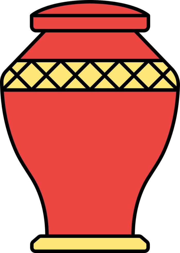 Rhombus Design Pot Yellow And Red Icon In Flat Style. vector