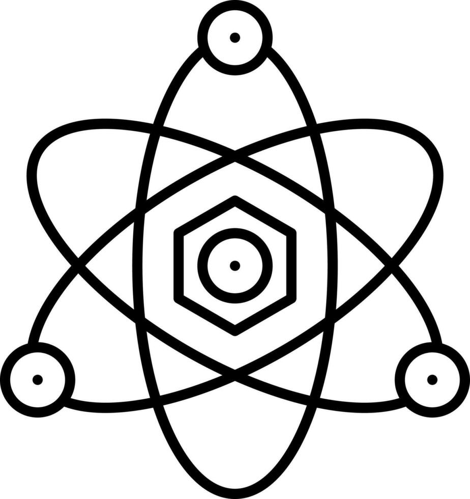 Atom Struture Icon In Black Outline. vector