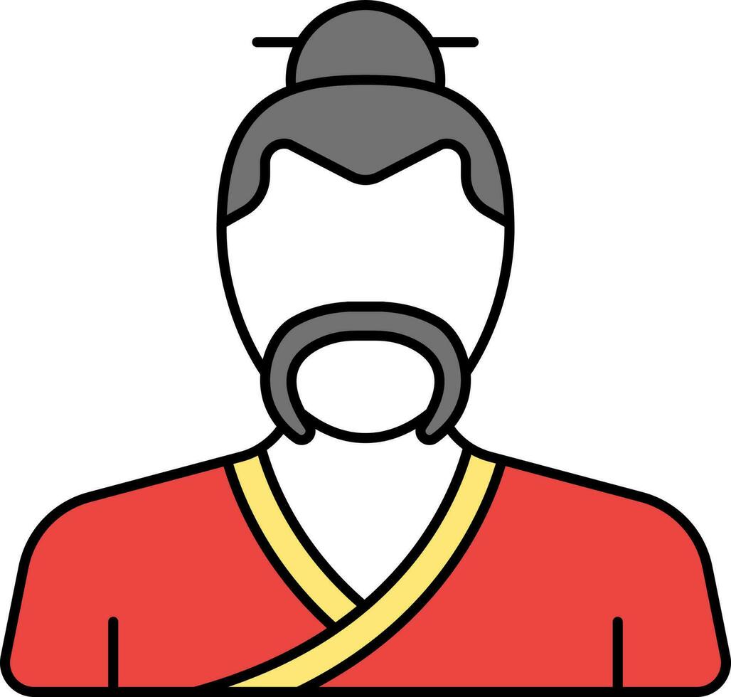 Cartoon Chinese Man Icon In Red And Yellow Color. vector