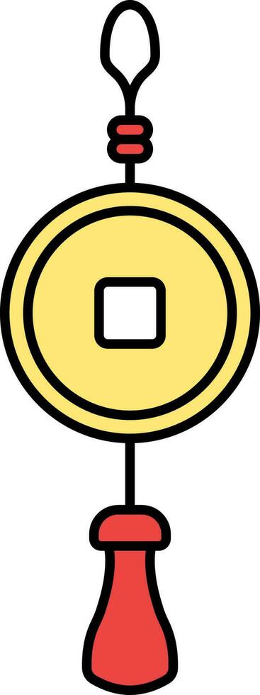 Feng Coin With Tassel Flat Icon In Red And Yellow Color. vector
