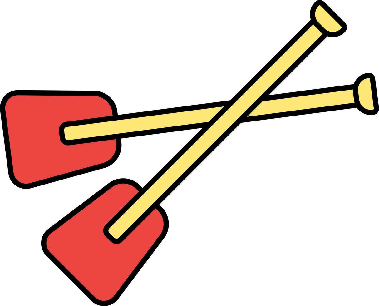 Cross Oars Flat Icon Red And Yellow Color. vector