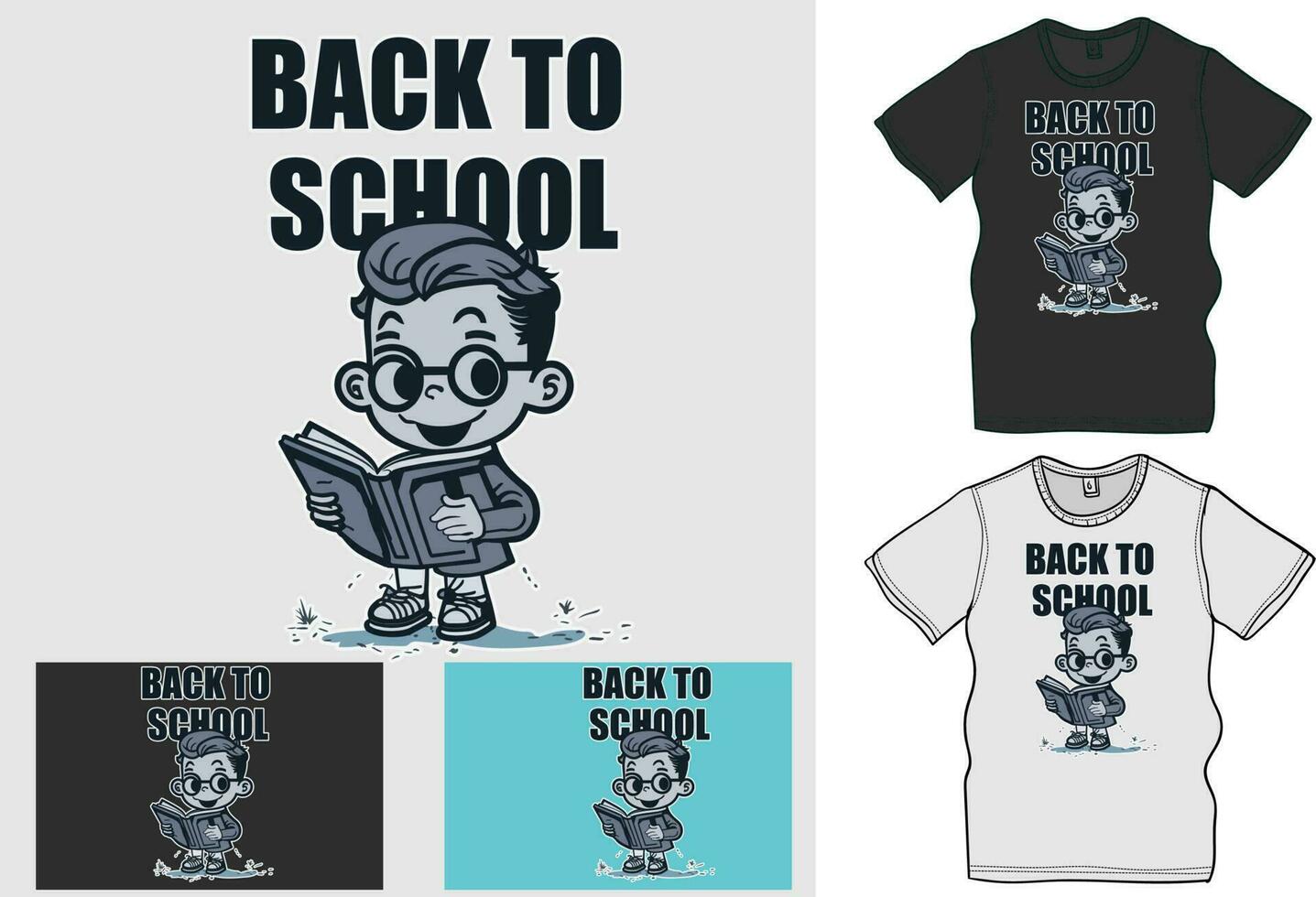 Back to school character graphic, character reading book, A character take pen, pencil, vector