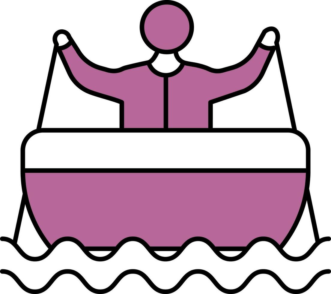 Man Rowing Boat Icon In Purple And White Color. vector