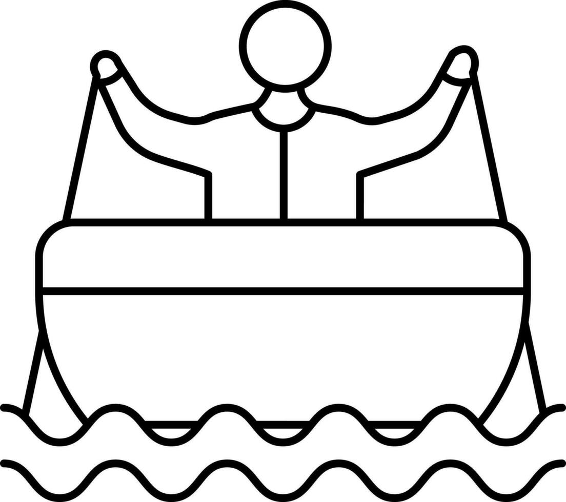 Man Rowing Boat Icon In Black Line Art. vector