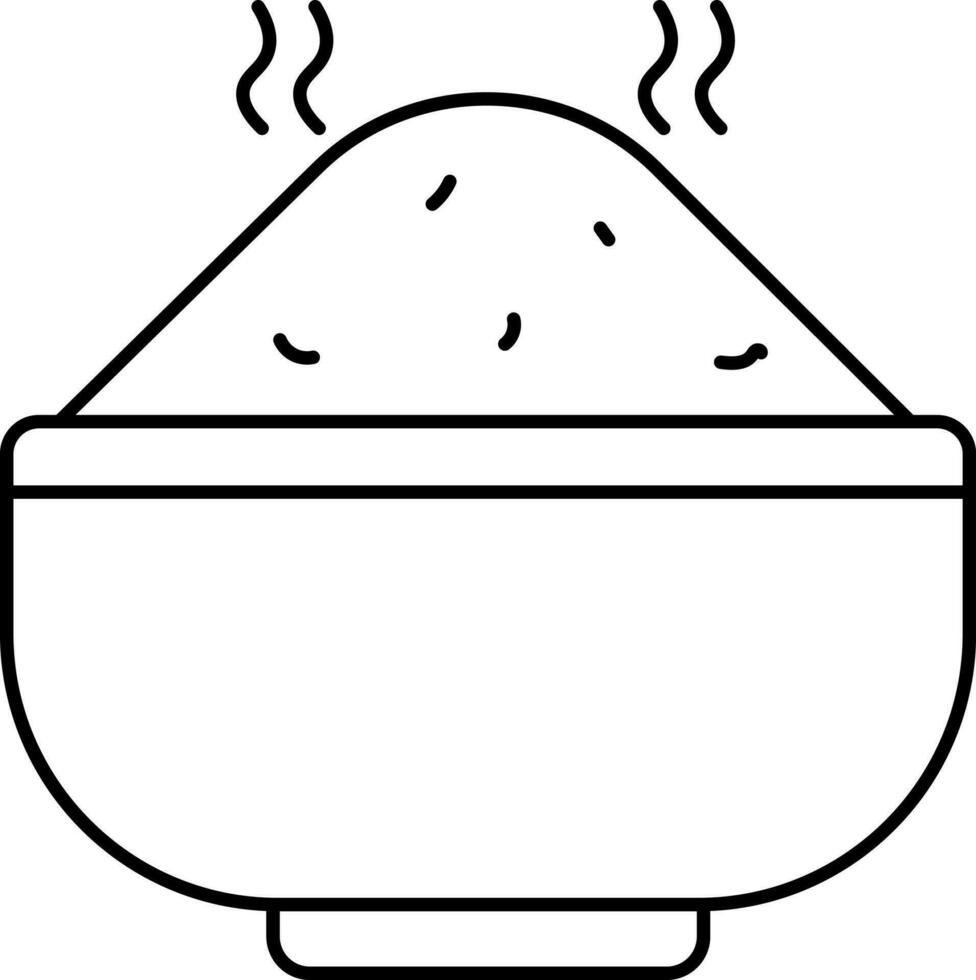 Rice Bowl Icon In Black Line Art. vector