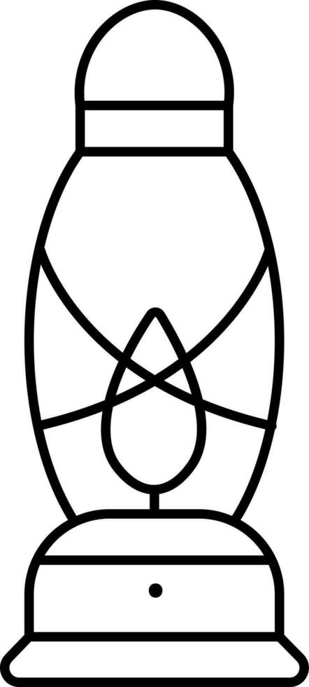 Oil Lamp Or Lantern Icon In Black Line Art. vector