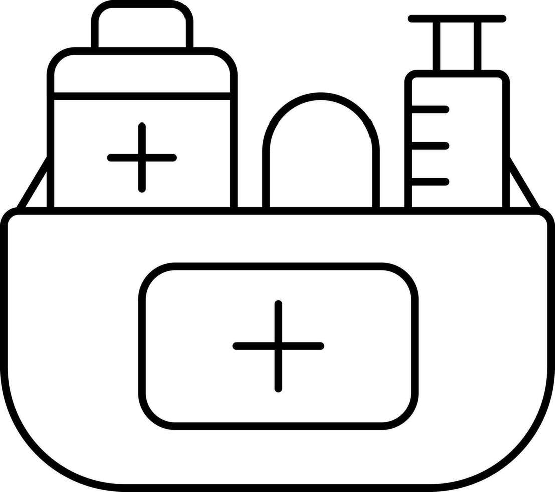Medical Toolbox Icon In Black Line Art. vector
