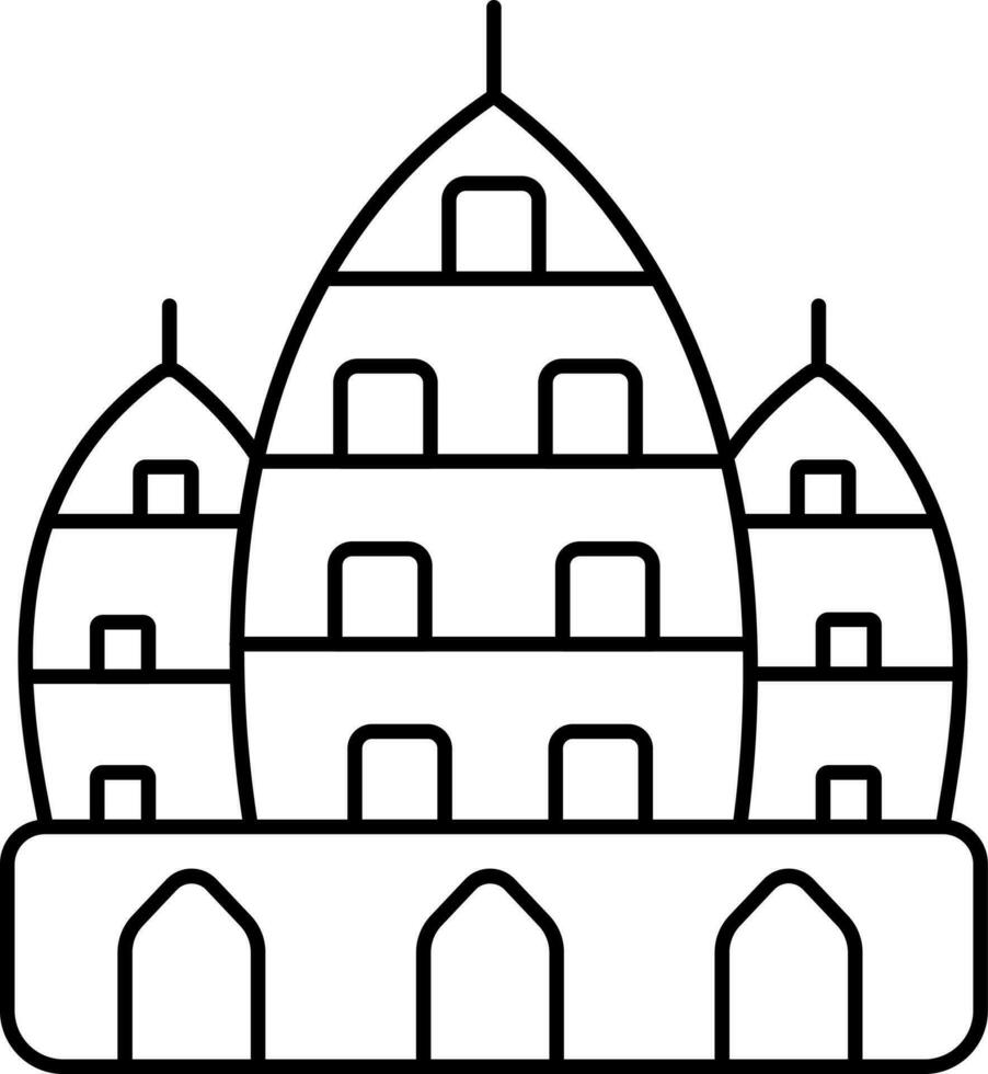 Angkor Wat Icon In Black Line Art. vector