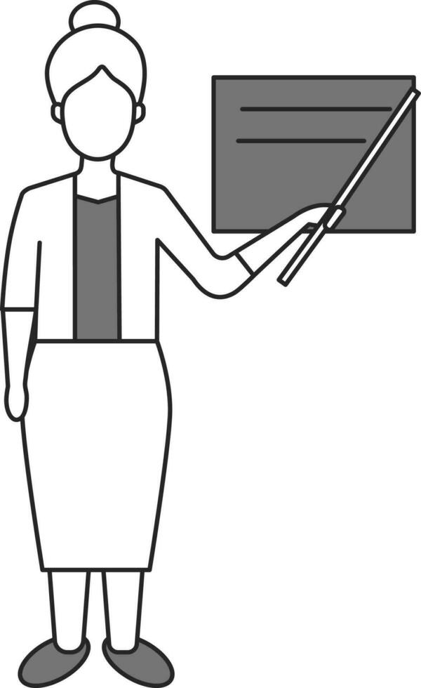 Businesswoman Presenting Data Icon In Gray And White Color. vector