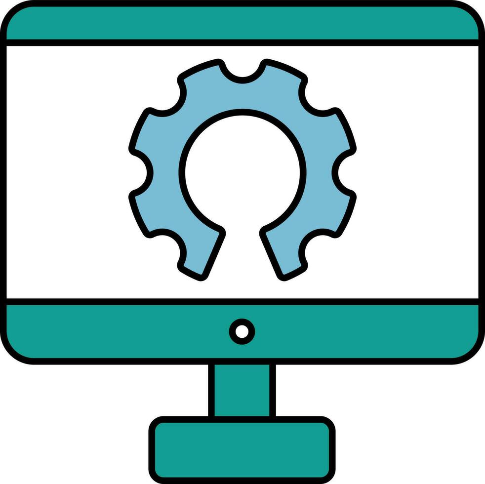 Teal Cogwheel in Desktop Screen Icon. vector