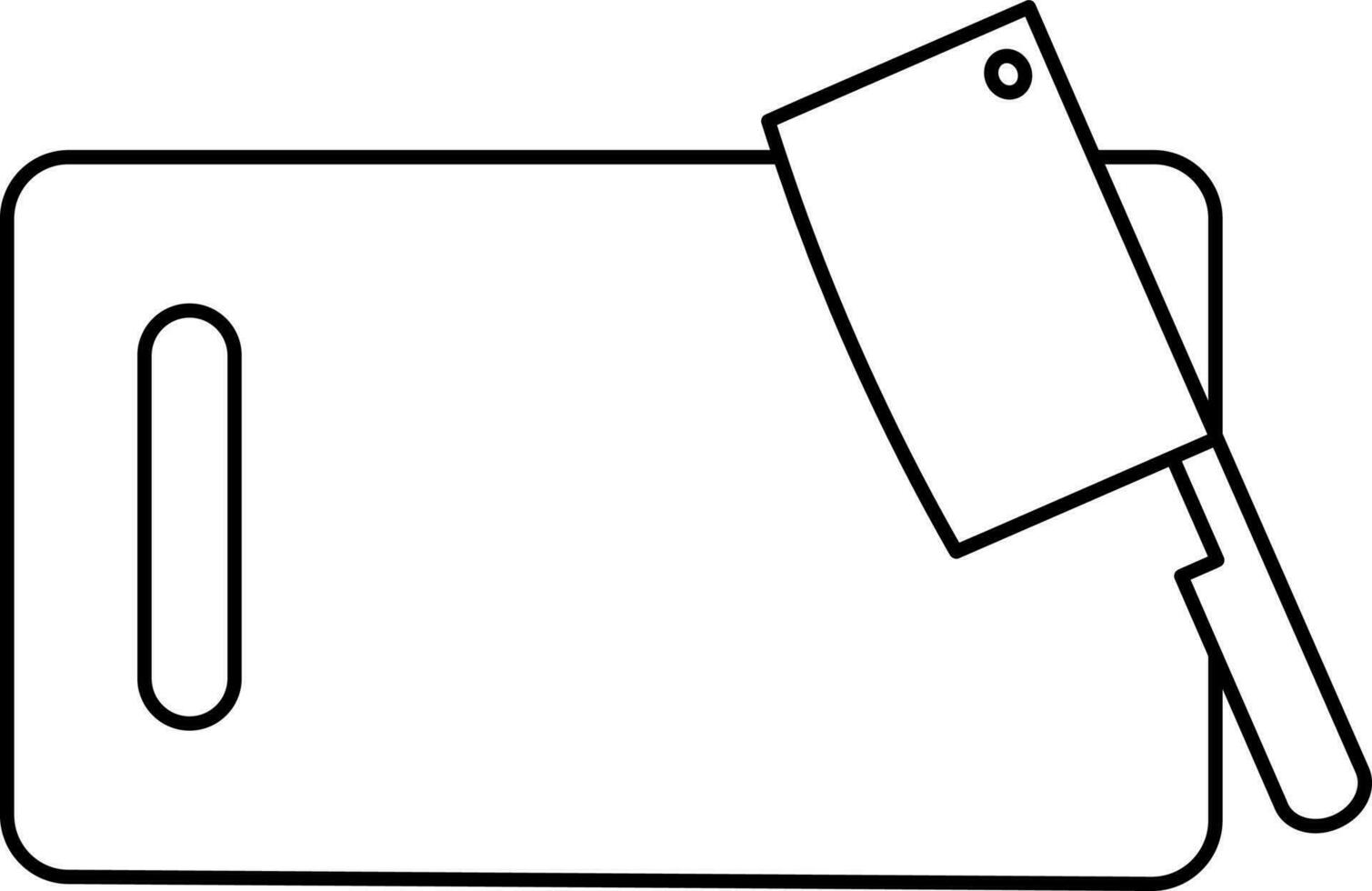 Chopping Board With Cleaver Icon In Black Outline. vector