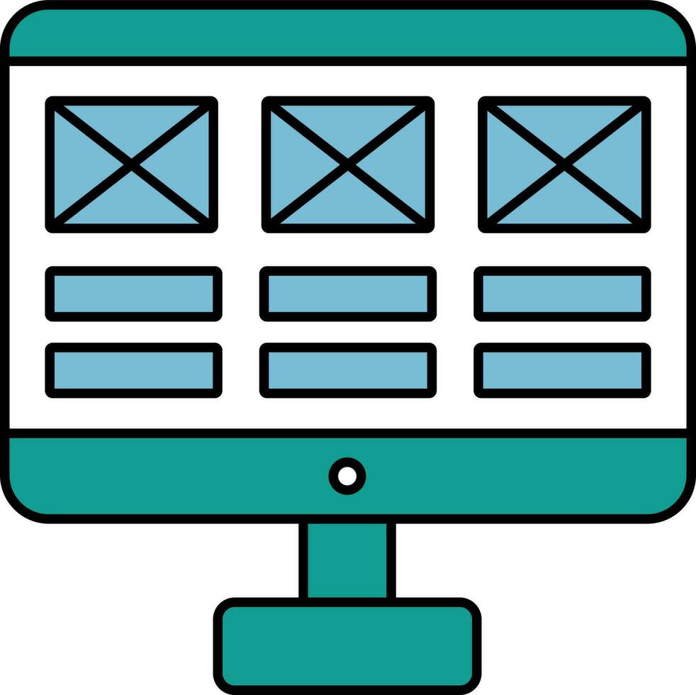 Wireframe in Desktop Screen Icon Teal and White Color Icon. vector