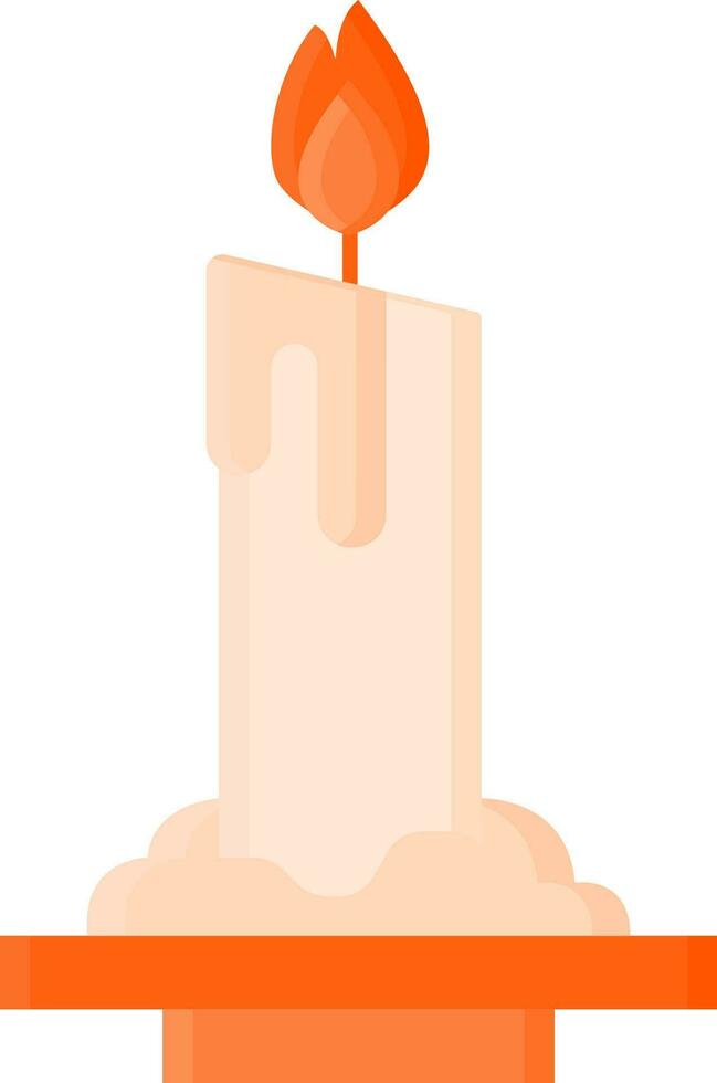 Burning Candle On Plate Icon In Orange Color. vector