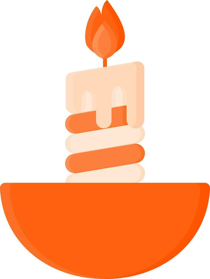 Lit Candle Inside Bowl Icon In Orange Color. vector