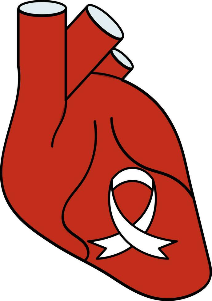 Heart With Awareness Ribbon Flat Icon In Red And White Color. vector