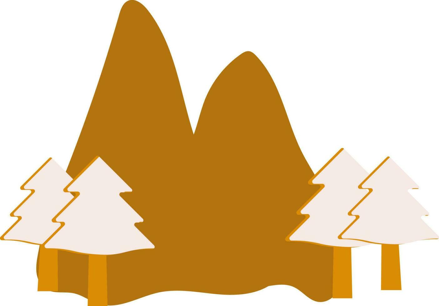 Mountain With Xmas Trees Icon In Bronze And Pink Color. vector