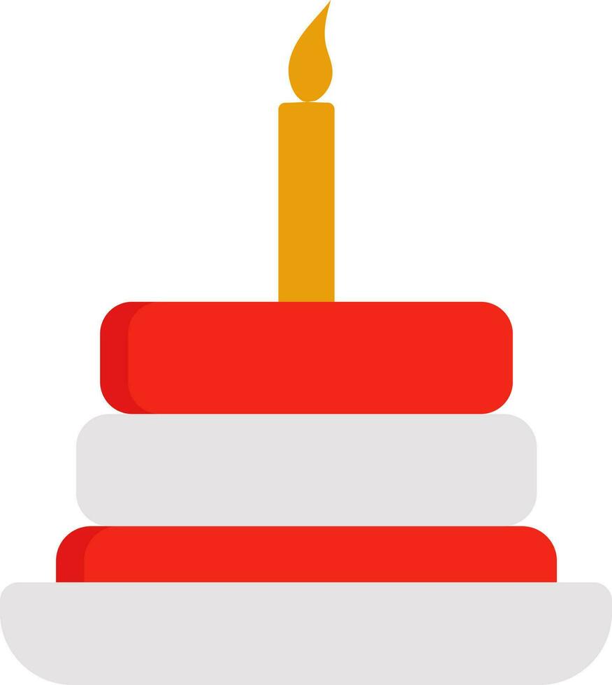 Burning Candle In Cake Red And Yellow Icon. vector