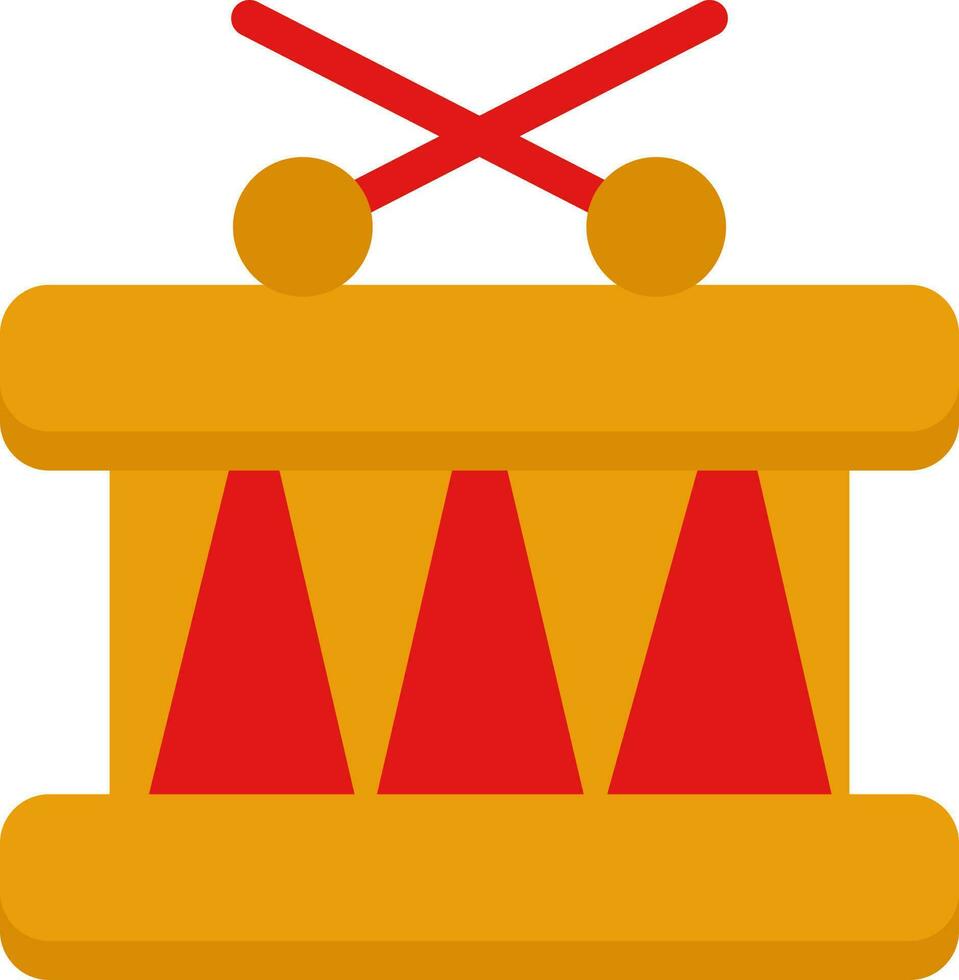 Snare Drum With Cross Sticks Red And Yellow Icon. vector