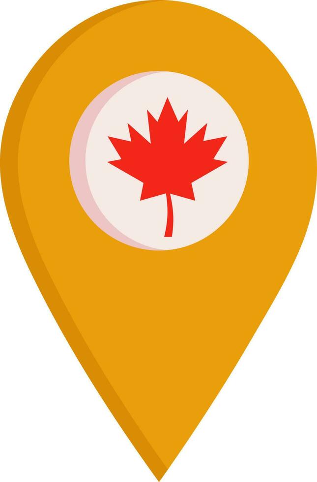 Canada Map Location Point Icon In Yellow And Red Color. vector