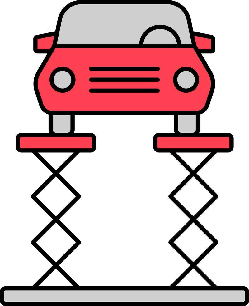 coche en hidráulico cortar con tijeras icono en gris y rojo color. vector