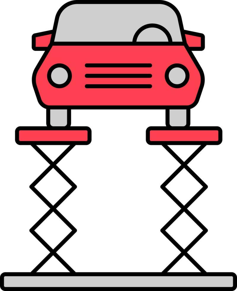 Car On Hydraulic Scissor Icon In Grey And Red Color. vector