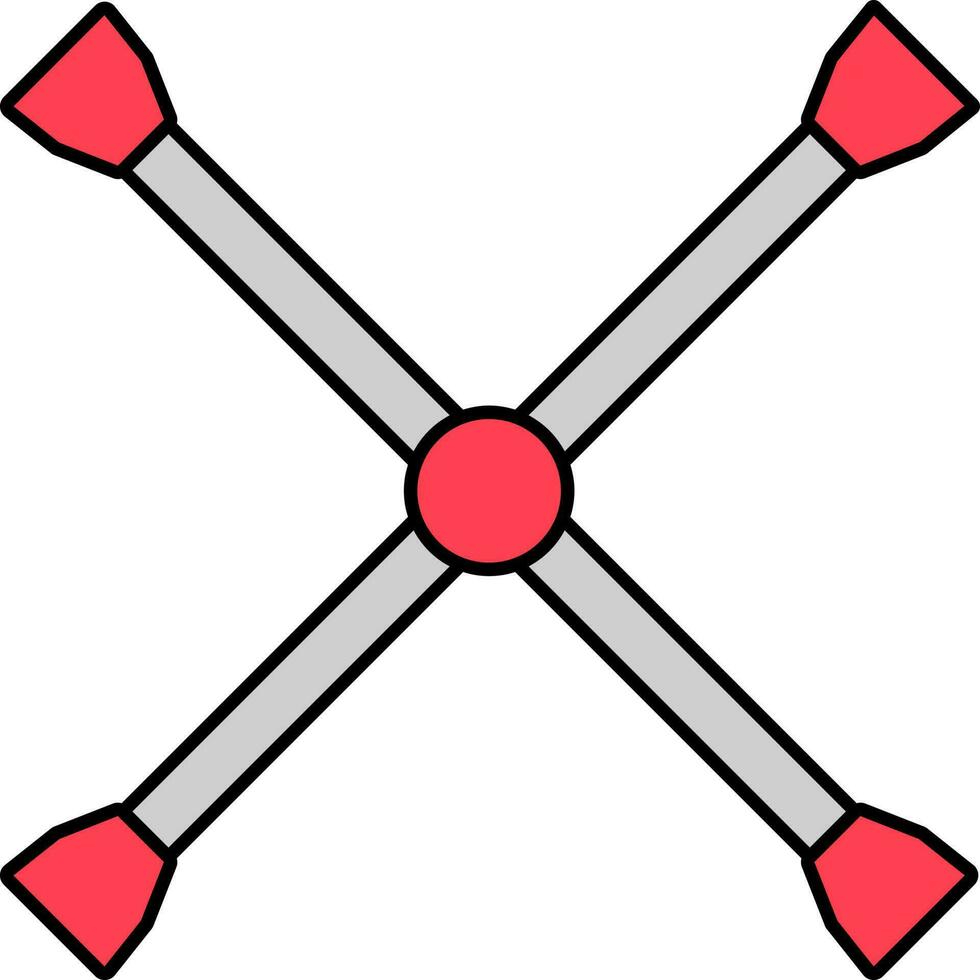 Cross Tubular Spanner Icon In Grey And Red Color. vector