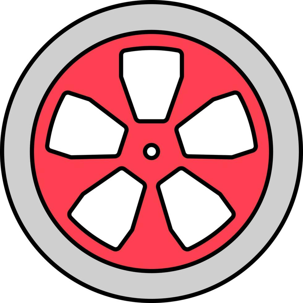 Rim Or Tyre Icon In Grey And Red Color. vector