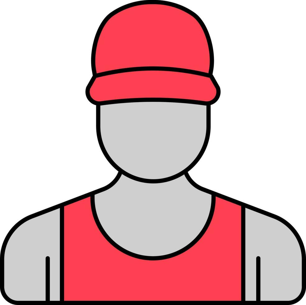 Faceless Young Man Wearing Sleeveless Inner With Cap Icon In Grey And Red Color. vector