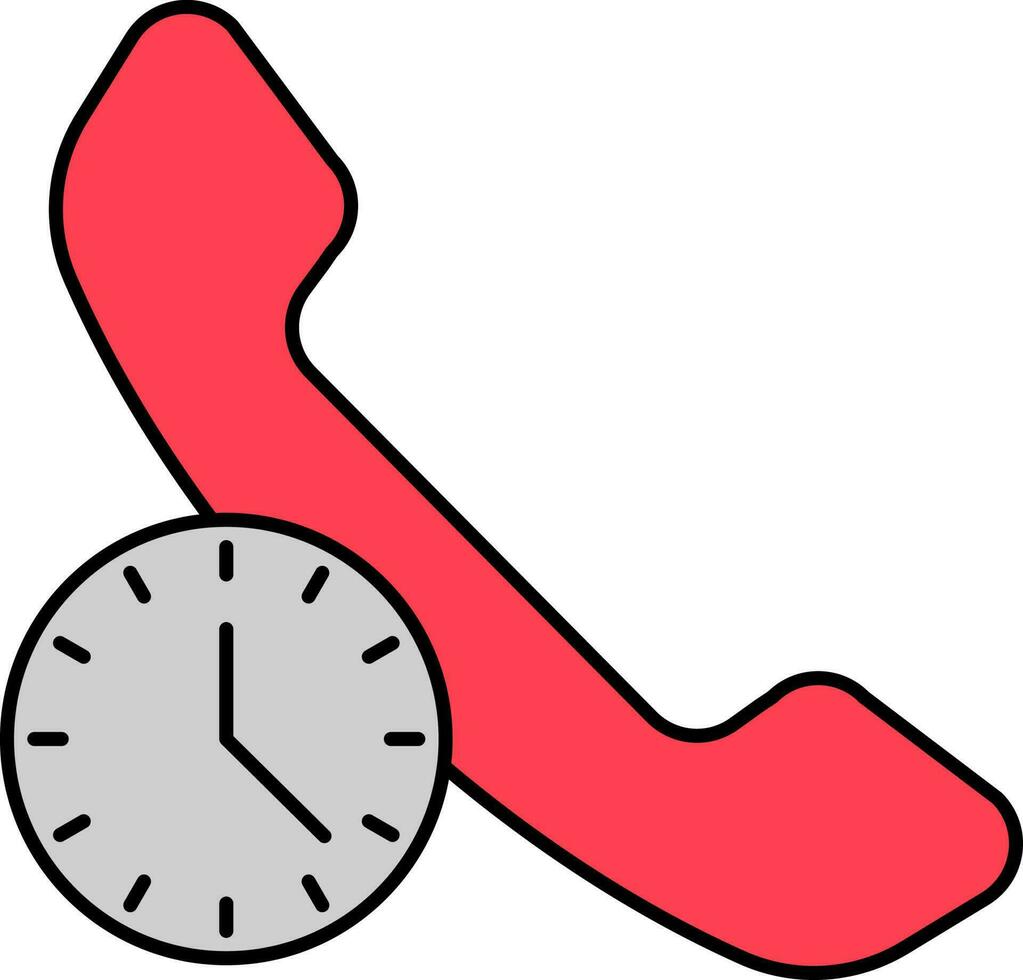 Flat Style Call Time Icon In Grey And Red Color. vector