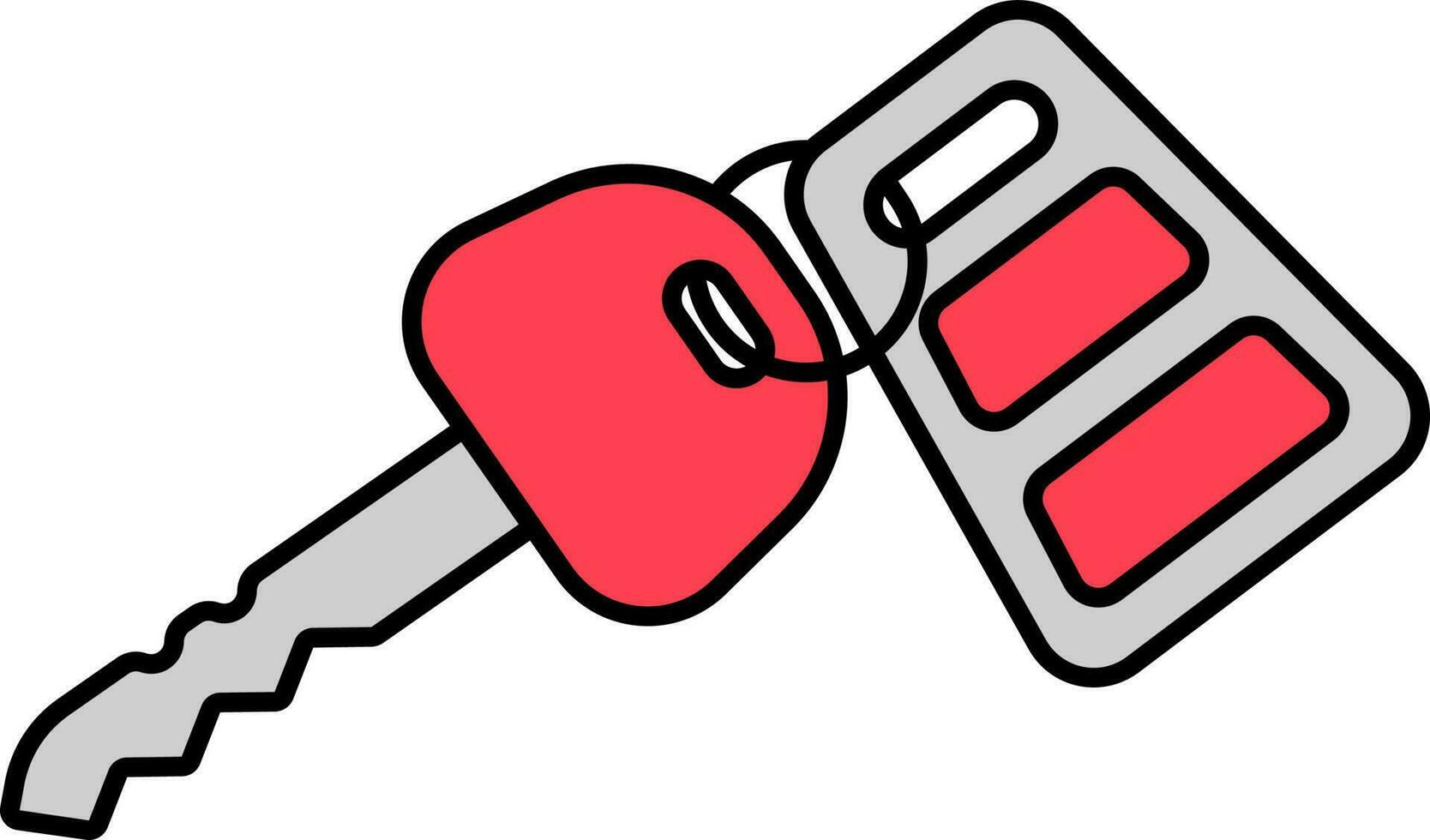 Key with Keychain Icon In Red And Grey Color. vector