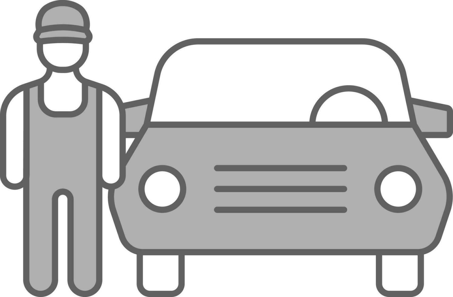 Car With Mechanic Icon In White And Gray Color. vector