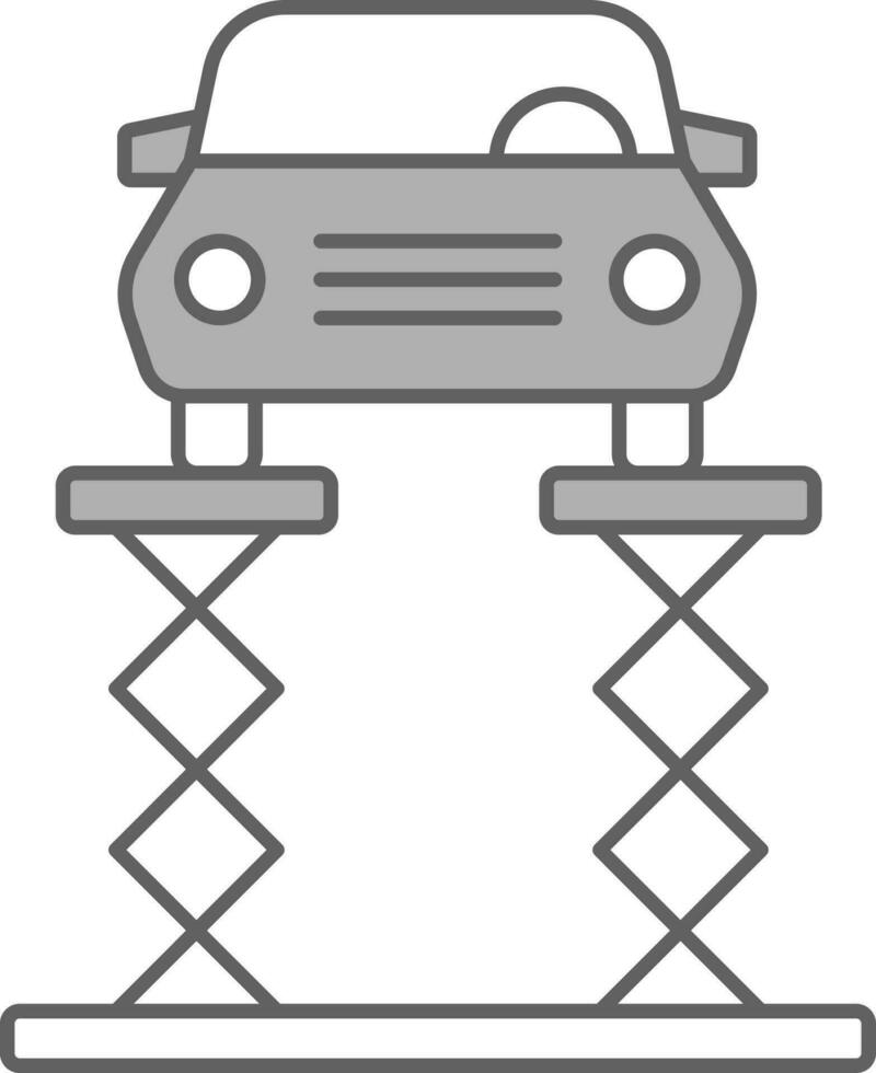 Car On Hydraulic Scissor Icon In Grey And White Color. vector