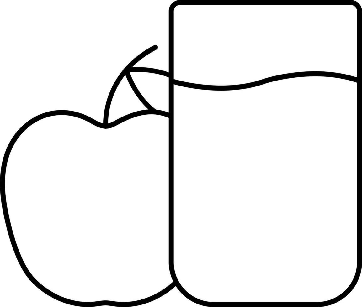 Apple And Juice Or Milk Glass Icon In Black Line Art. vector