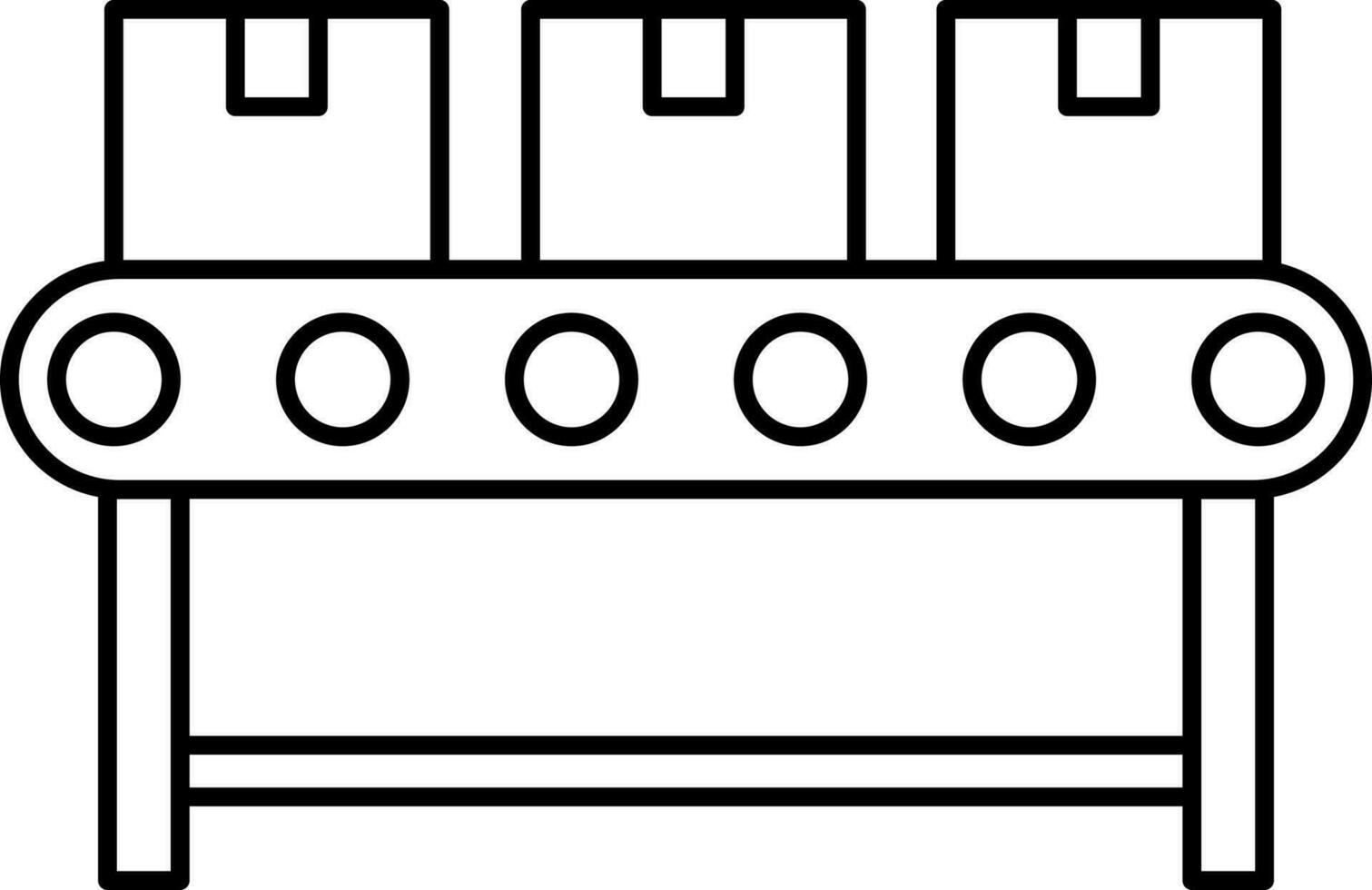 Conveyor With Boxes Icon In Black Line Art. vector